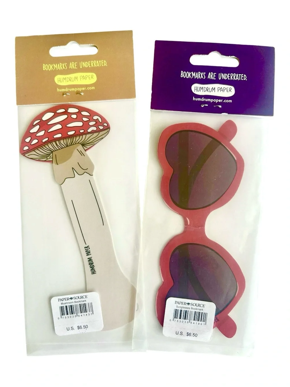 Humdrum Paper Mushroom & Sunglasses Bookmark Set Flaw on Eyeglass Paper Source